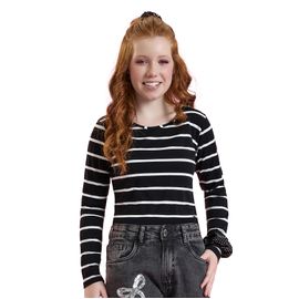 Blusa-Meninas-Cropped-Manga-Longa-Cotton-Preta-Listras-Brancas-