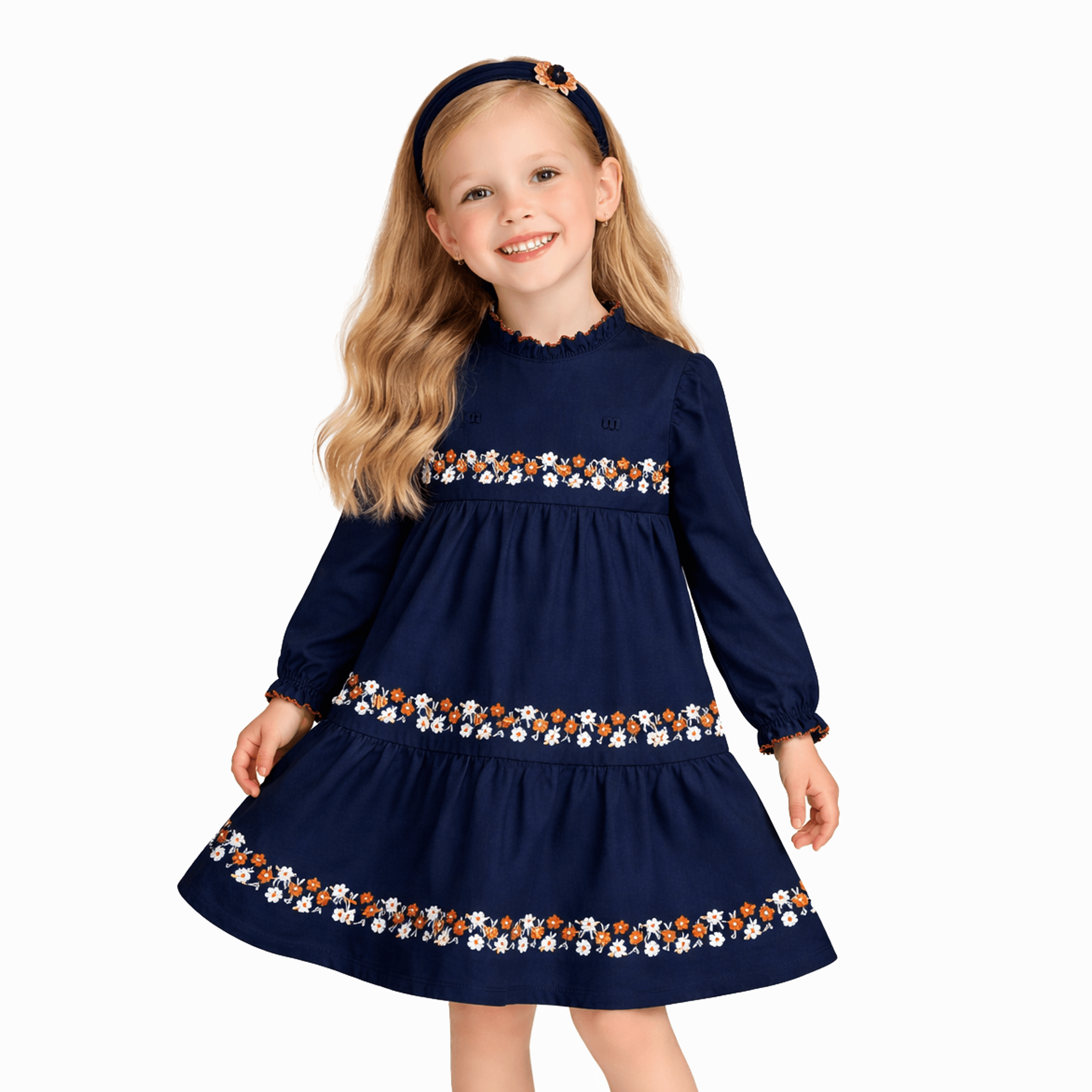 vestido-meninas-manga-longa-azul-marinho-faixas-flores-1