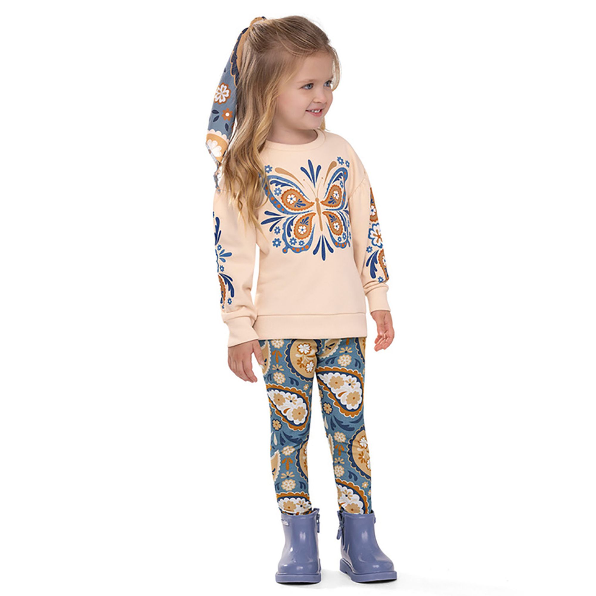 Conjunto-Meninas-Moletom-Bege-Borboleta-Azul-e-Legging-Estampada-