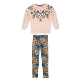 -	Conjunto-Meninas-Moletom-Bege-Flores-Azul-e-Legging-Estampada-2