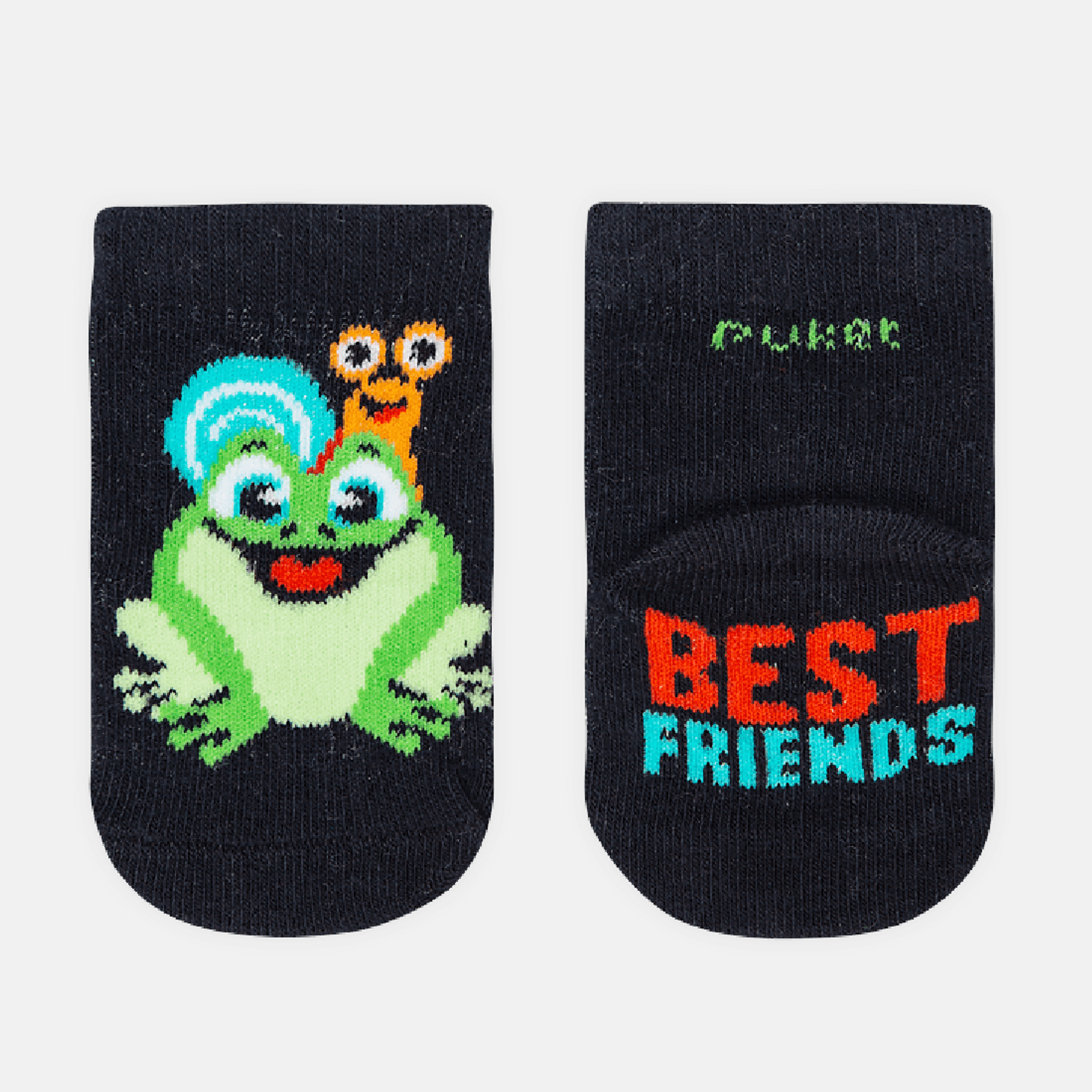 Meia-Bebe-Soquete-Menino-Azul-Marinho-Desenhada-Sapo-Verde