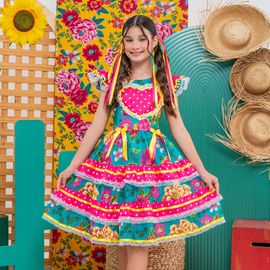 Vestido-Infantil-Junino-Coracao-e-Flores-Pink-e-Verde-Turquesa-1
