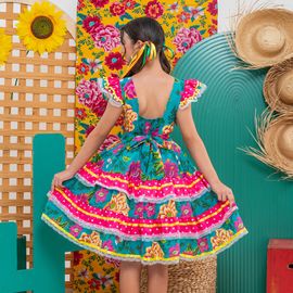 Vestido-Infantil-Junino-Coracao-e-Flores-Pink-e-Verde-Turquesa2