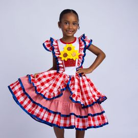 Vestido-Infantil-Junino-Vaso-Flor-Xadrez-Vermelho-Fita-Cetim-Azul-1