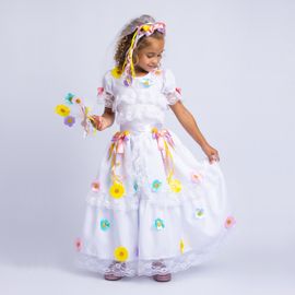 Vestido-Infantil-Junino-Noiva-Renda-e-Flores-Com-Tiara-e-Buque-
