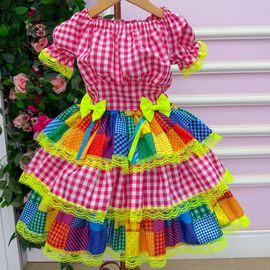 Vestido-Infantil-Junino-Ciganinha-Saia-Camadas-Xadrez-Pink-e-Patchwork-2