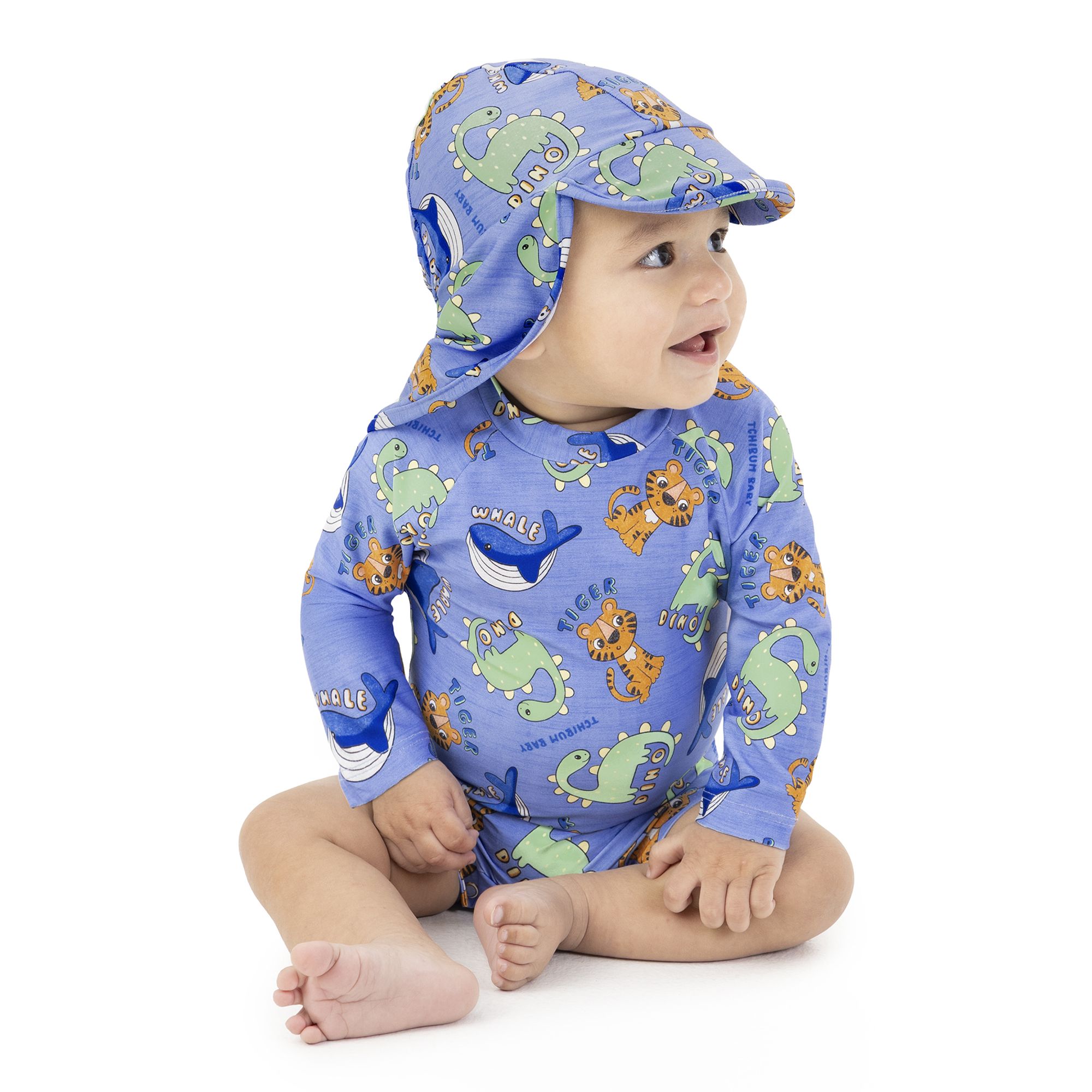Macaquinho-Praia-Infantil-Manga-Longa-com-Chapeu-Azul-Animais-1