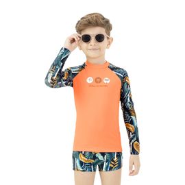 -	Conjunto-Praia-Meninos-Camiseta-UV-Laranja-Neon-e-Sunga-Folhagem-1