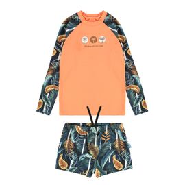 -	Conjunto-Praia-Meninos-Camiseta-UV-Laranja-Neon-e-Sunga-Folhagem-2
