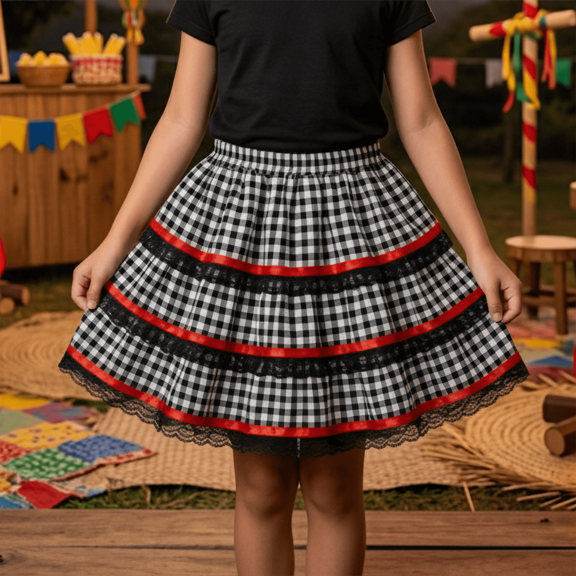 -Saia-Infantil-Festa-Junina-Xadrez-Preta-e-Renda-3-Camadas-1