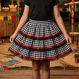 -Saia-Infantil-Festa-Junina-Xadrez-Preta-e-Renda-3-Camadas-1