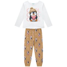 -Pijama-Meninas-Longo-Malha-Pinguim-Branco-e-Bege-Brilha-Escuro-2