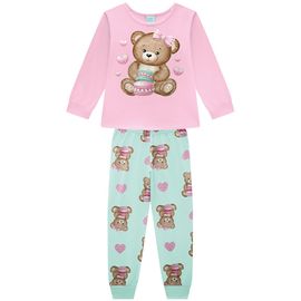 Pijama-Meninas-Longo-Malha-Ursinho-Rosa-e-Menta-Brilha-Escuro-2