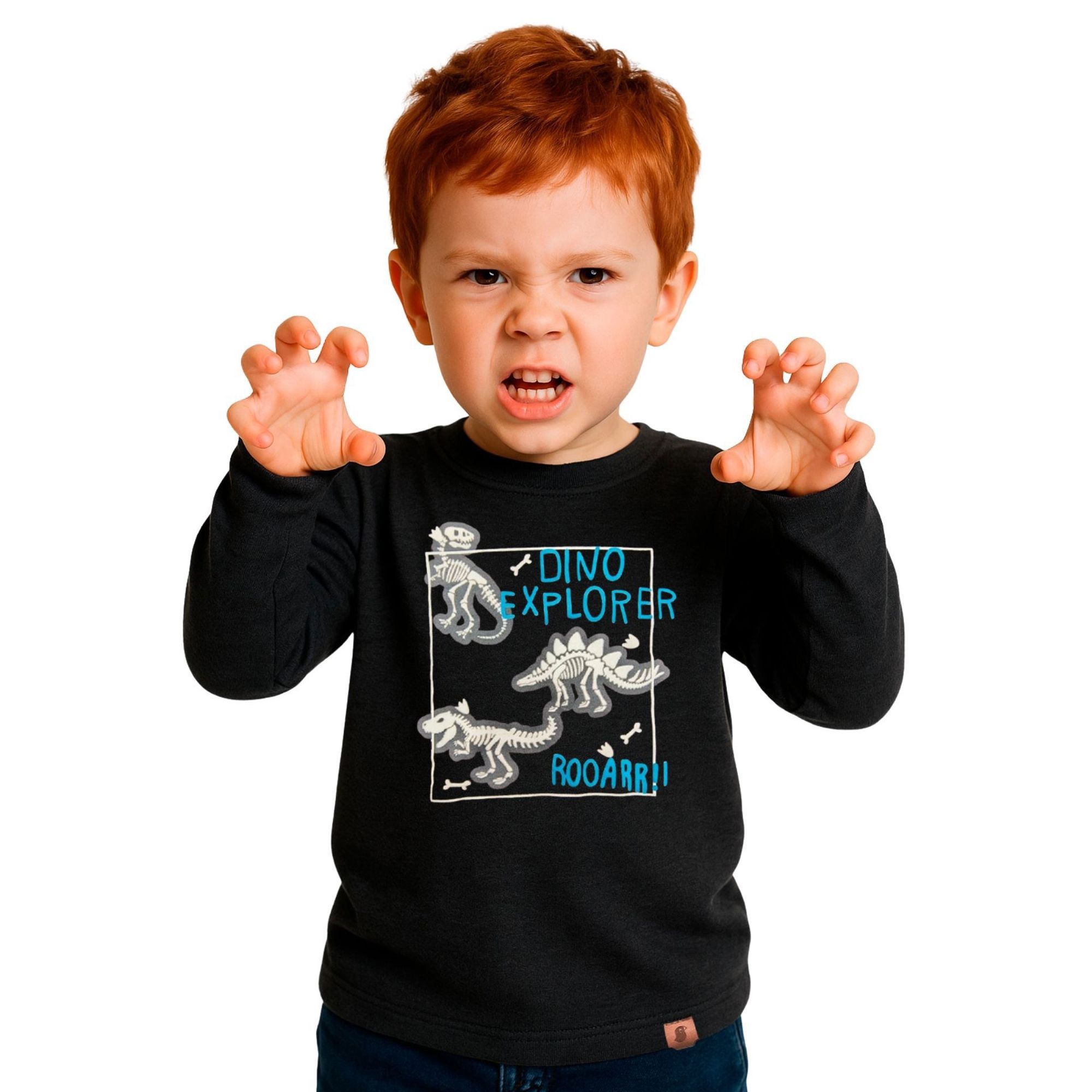 Camiseta-Infantil-Manga-Longa-Preta-Dino-Explorer-Alphabeto-1