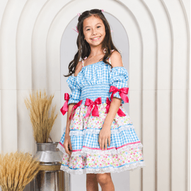 Vestido-Infantil-Junino-Xadrez-Azul-e-Lacos-Ombro-a-Ombro