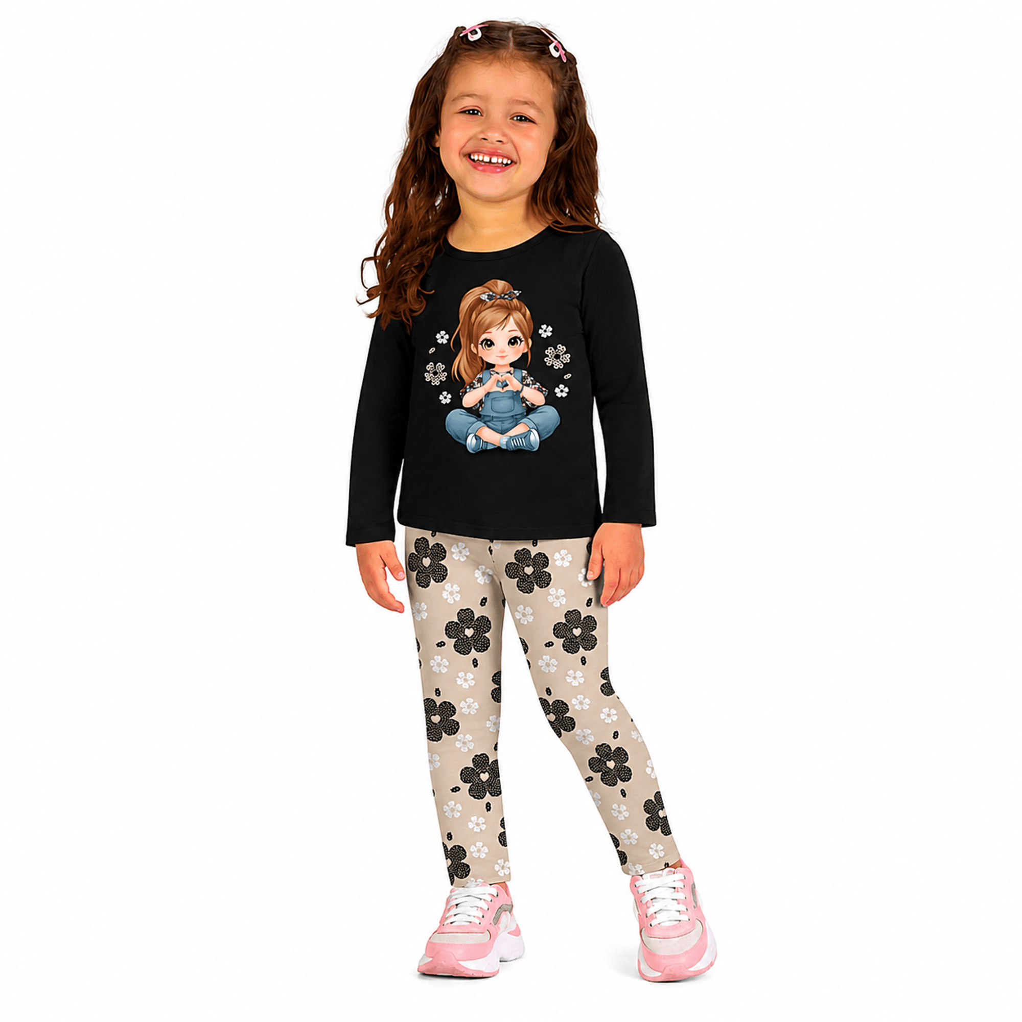 -Conjunto-Meninas-Blusa-Longa-Preta-Menininha-e-Legging-Cinza-Flores-1