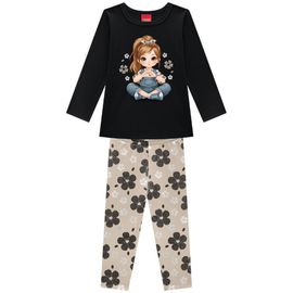-Conjunto-Meninas-Blusa-Longa-Preta-Menininha-e-Legging-Cinza-Flores-2