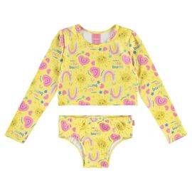 Biquini-Meninas-Top-Cropped-Manga-Longa-Amarelo-Coracoes-Rosa