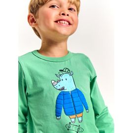 Camiseta-Infantil-Manga-Longa-Verde-Rinoceronte-de-Jaqueta-Alphabeto-2