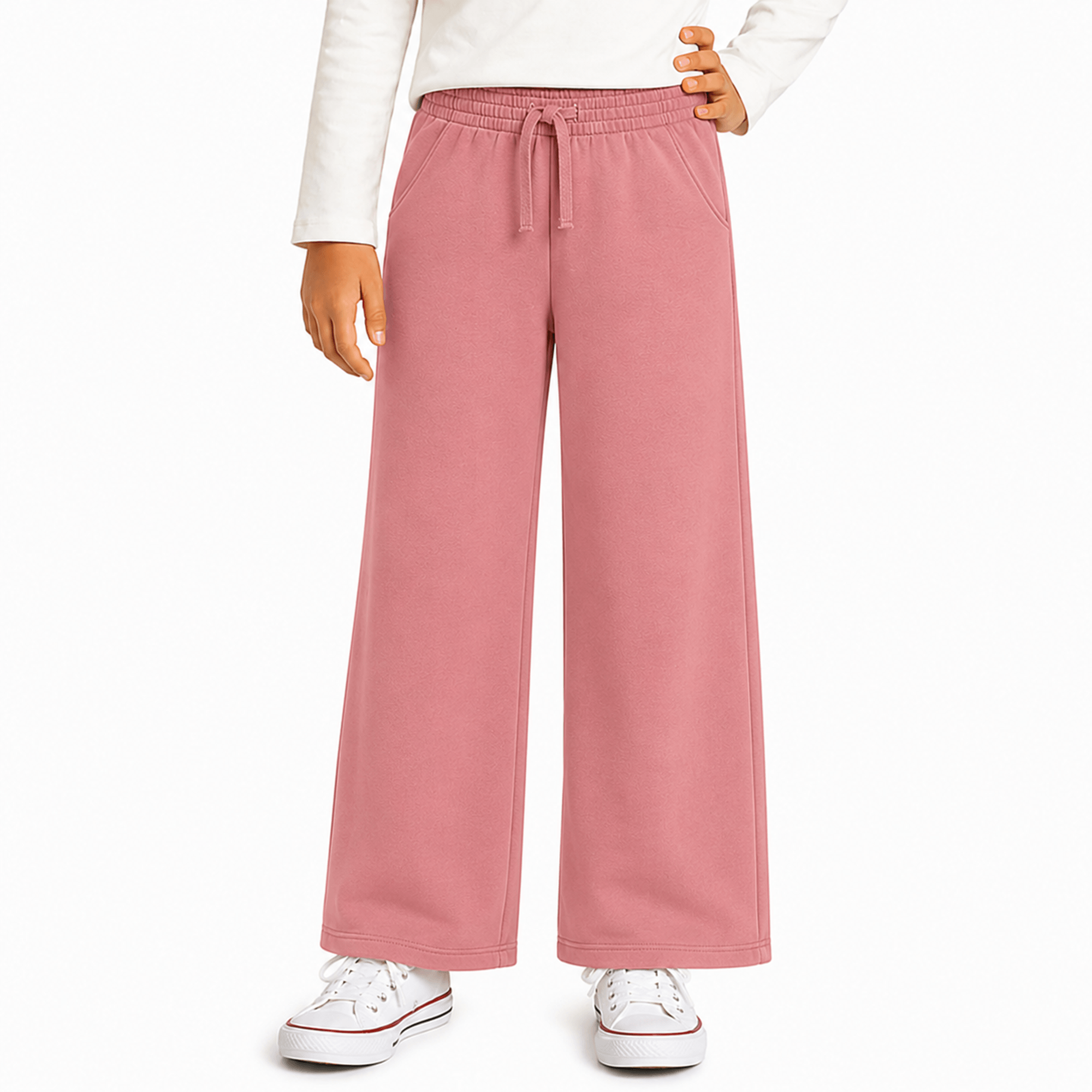 Calca-Infantil-Meninas-Moletom-Wide-Leg-Rosa-Creme-Kyly-1