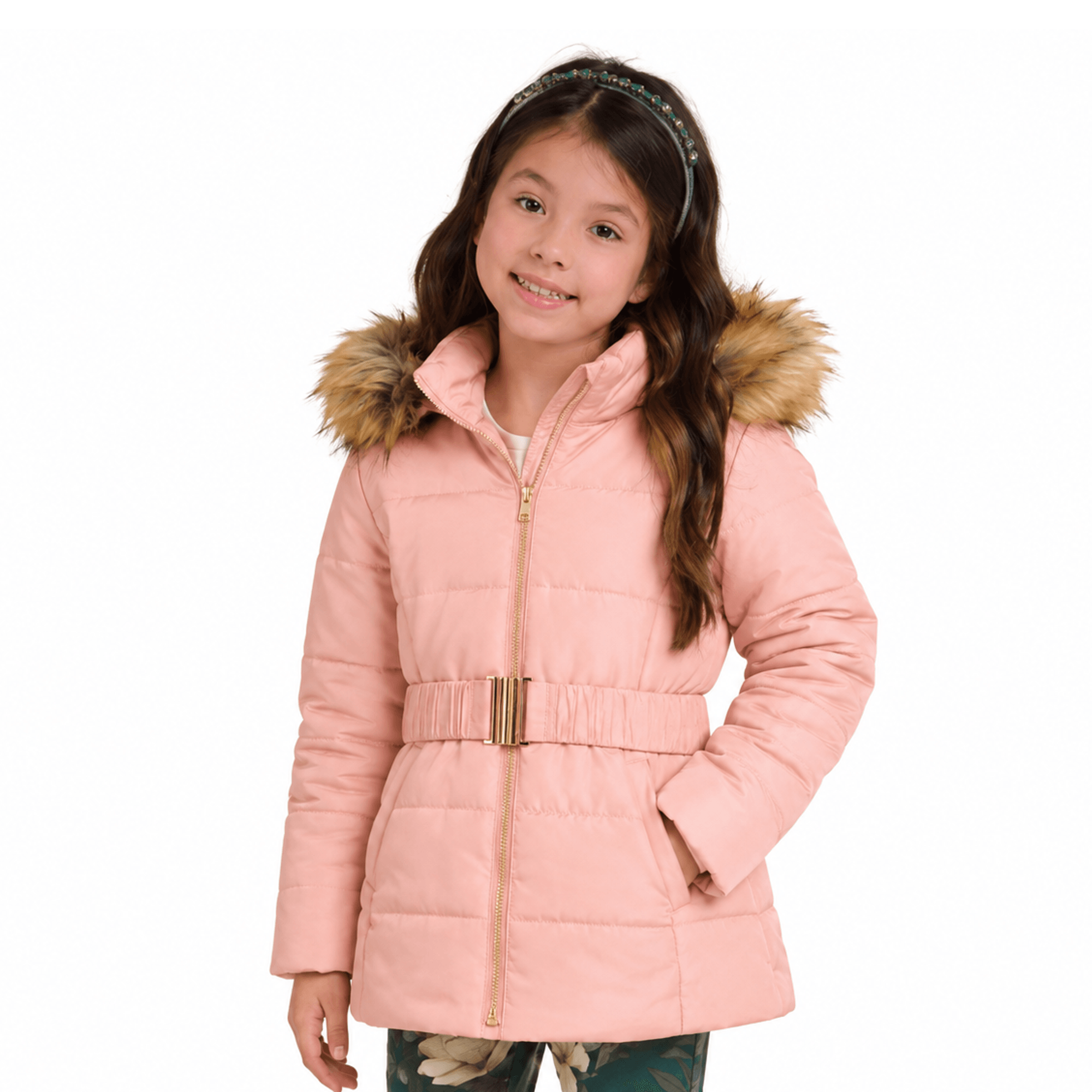 Jaqueta-Meninas-Puffer-Nylon-Rosa-Capuz-Pelos-e-Cinto-1