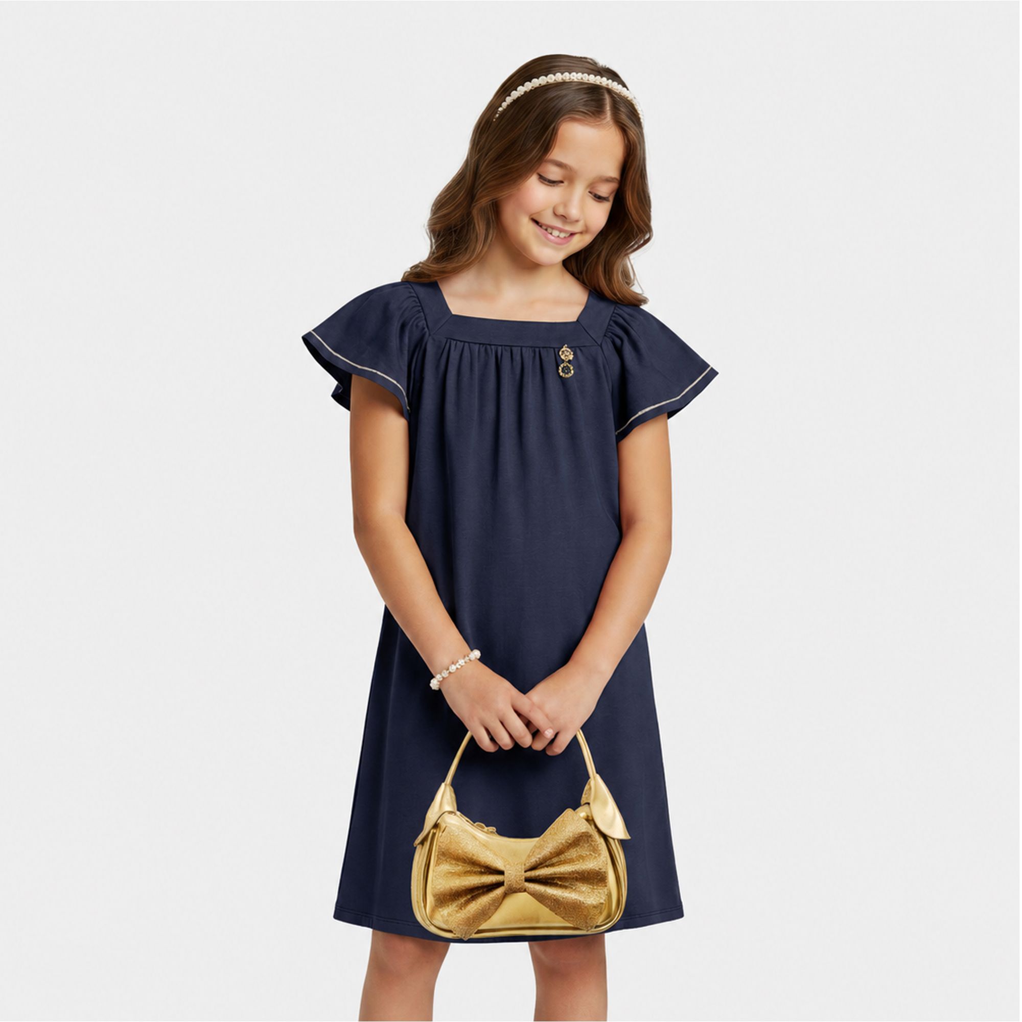 -Vestido-Infantil-Cotton-Liso-Azul-Marinho-Manga-Sino-1