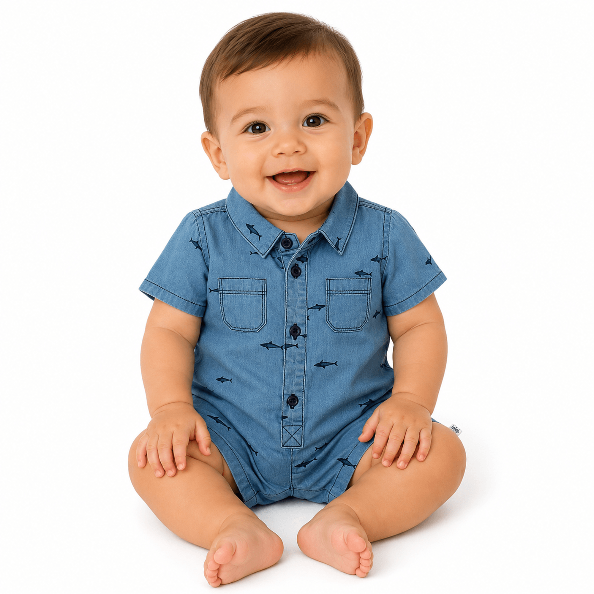 -	Macaquinho-Bebe-Curto-Camisa-Jeans-Leve-Tubarao-Shark-Tip-Top-1