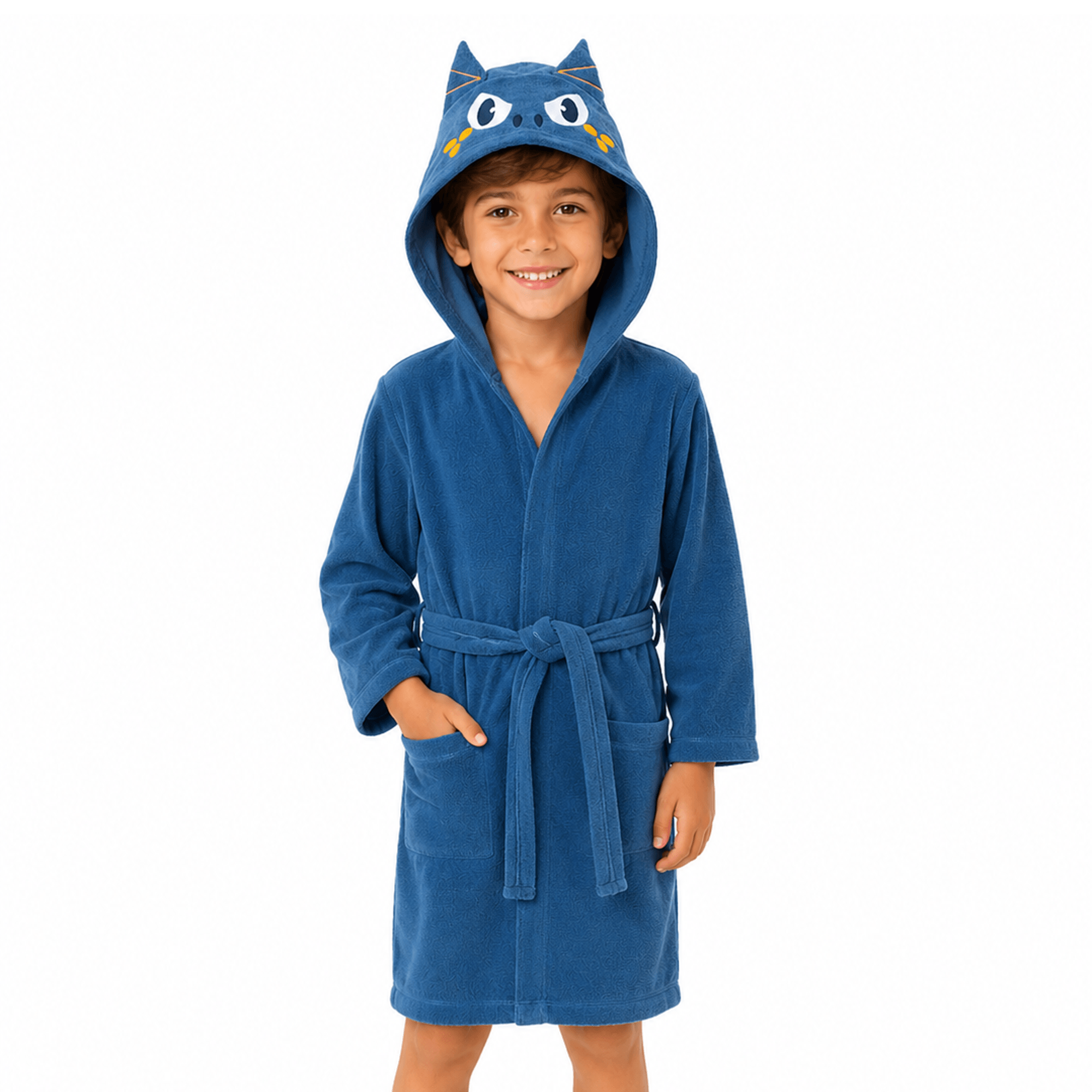 Roupao-Infantil-com-Capuz-Dragon-Friends-Azul-Manga-Longa-Atoalhado