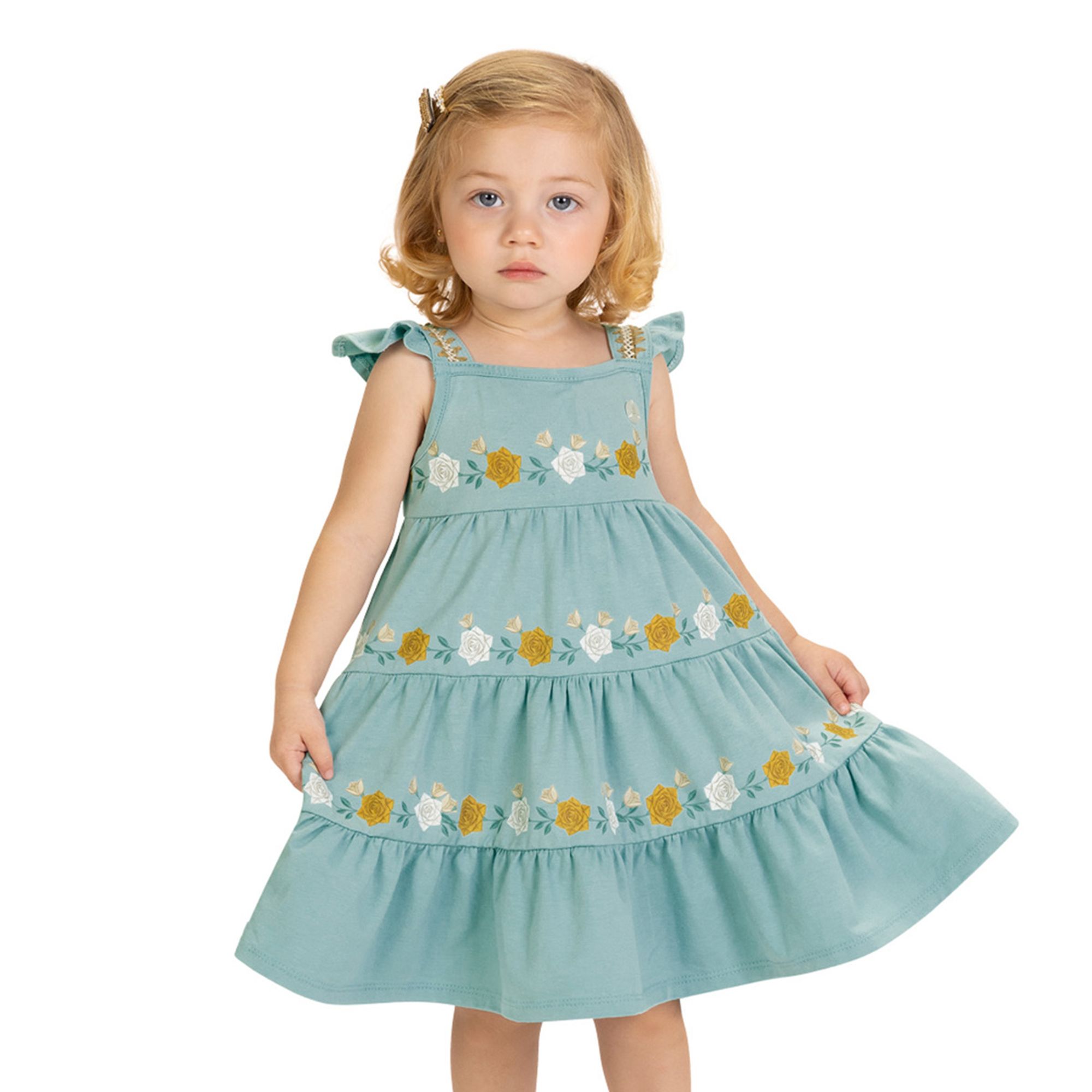 Vestido-Infantil-Verde-Channel-Camadas-com-Flores-Milon-1