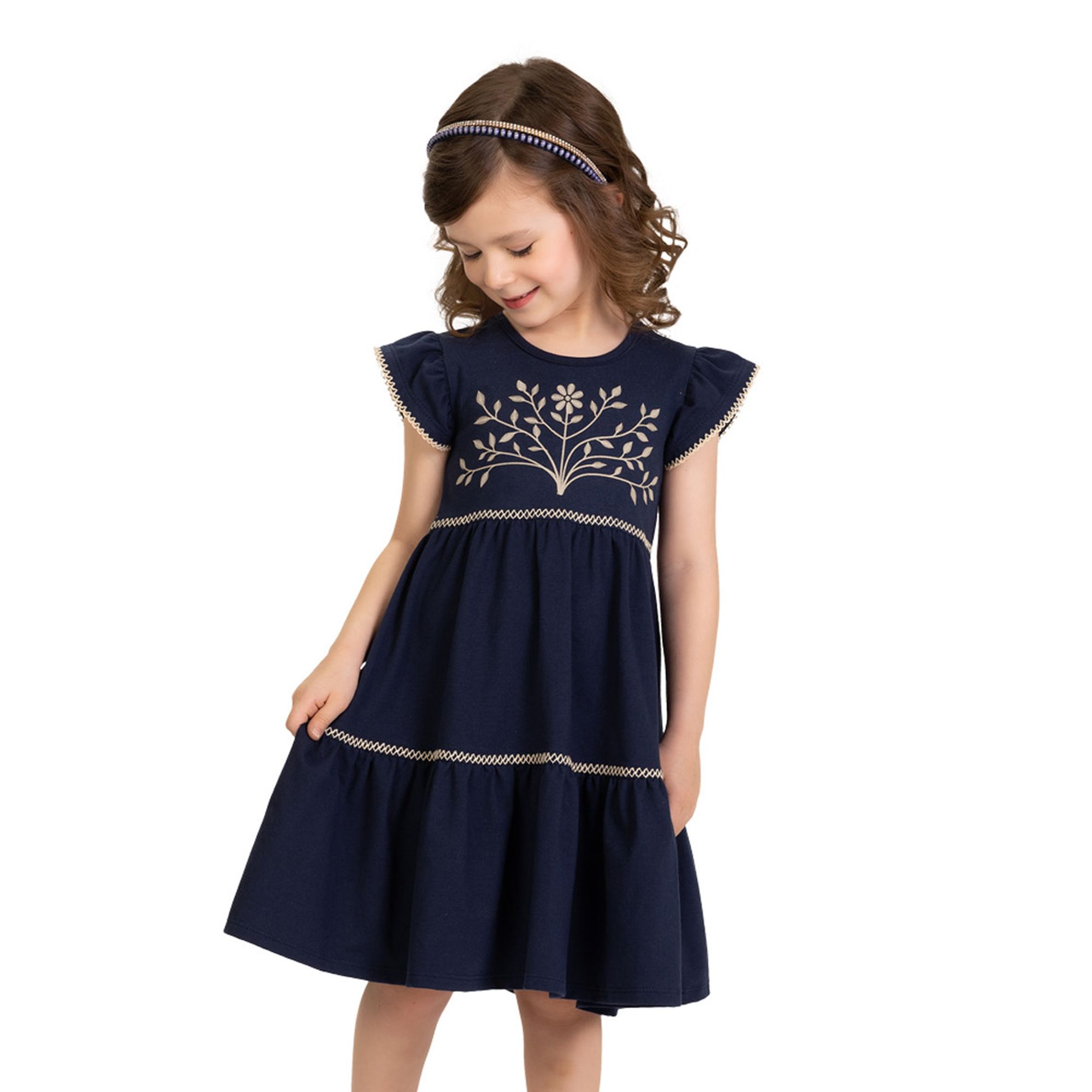 Vestido-Infantil-Cotton-Azul-Marinho-Ramos-e-Linha-Bordada-Milon-1