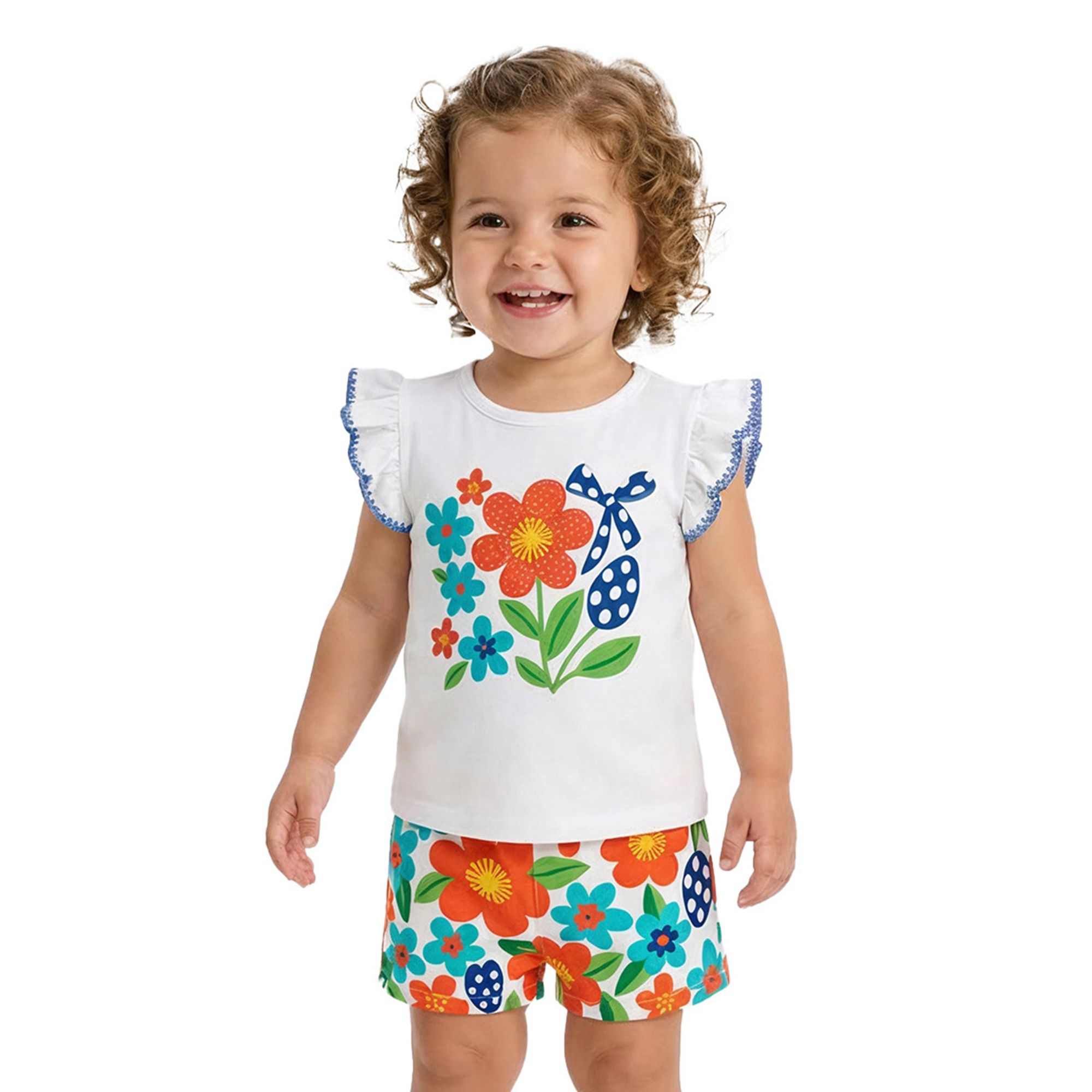 Conjunto-Meninas-Blusa-Branca-Manga-Babadinho-Picueta-e-Short-Floral-1