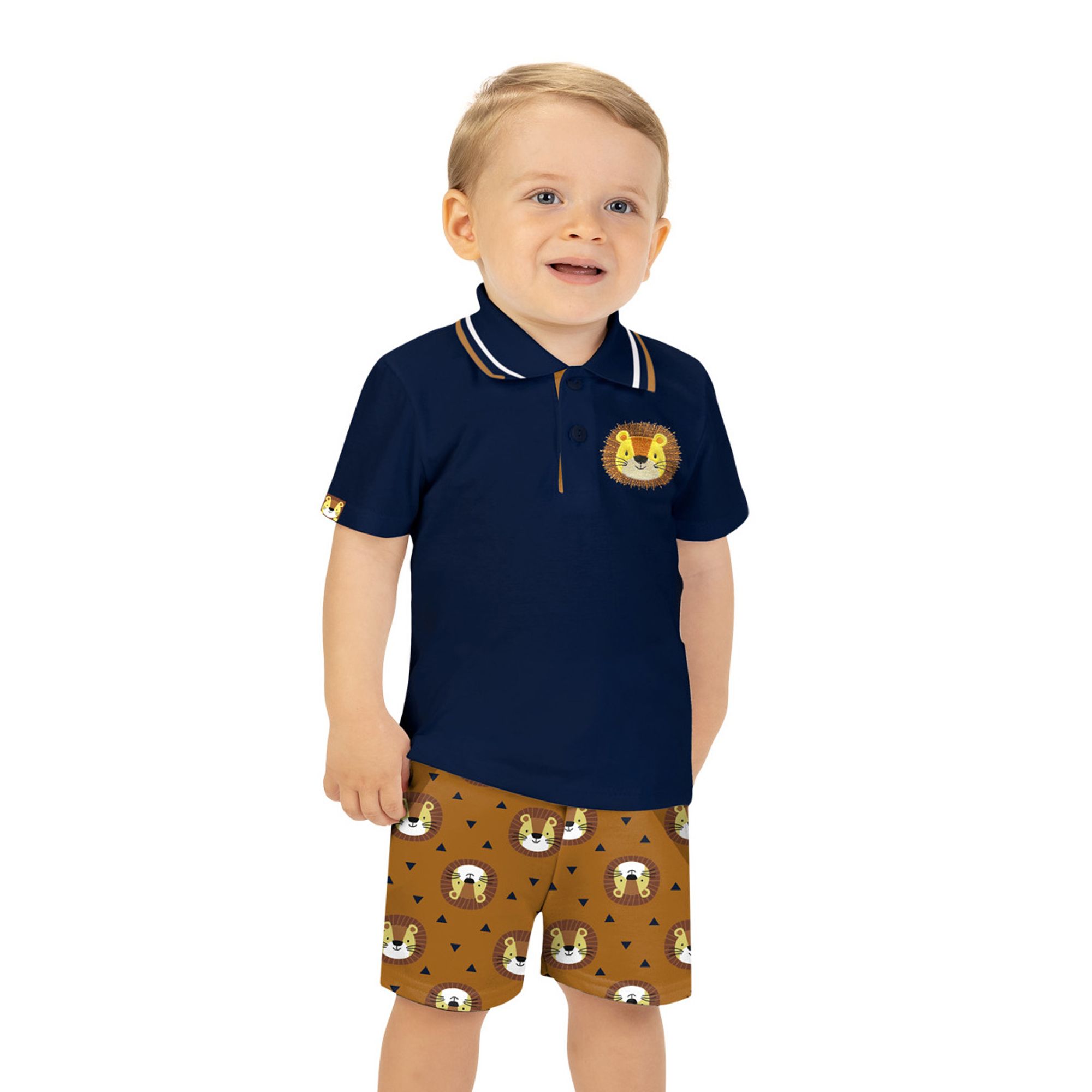 Conjunto-Meninos-Polo-Azul-Marinho-Leaozinho-e-Bermuda-Marrom-1