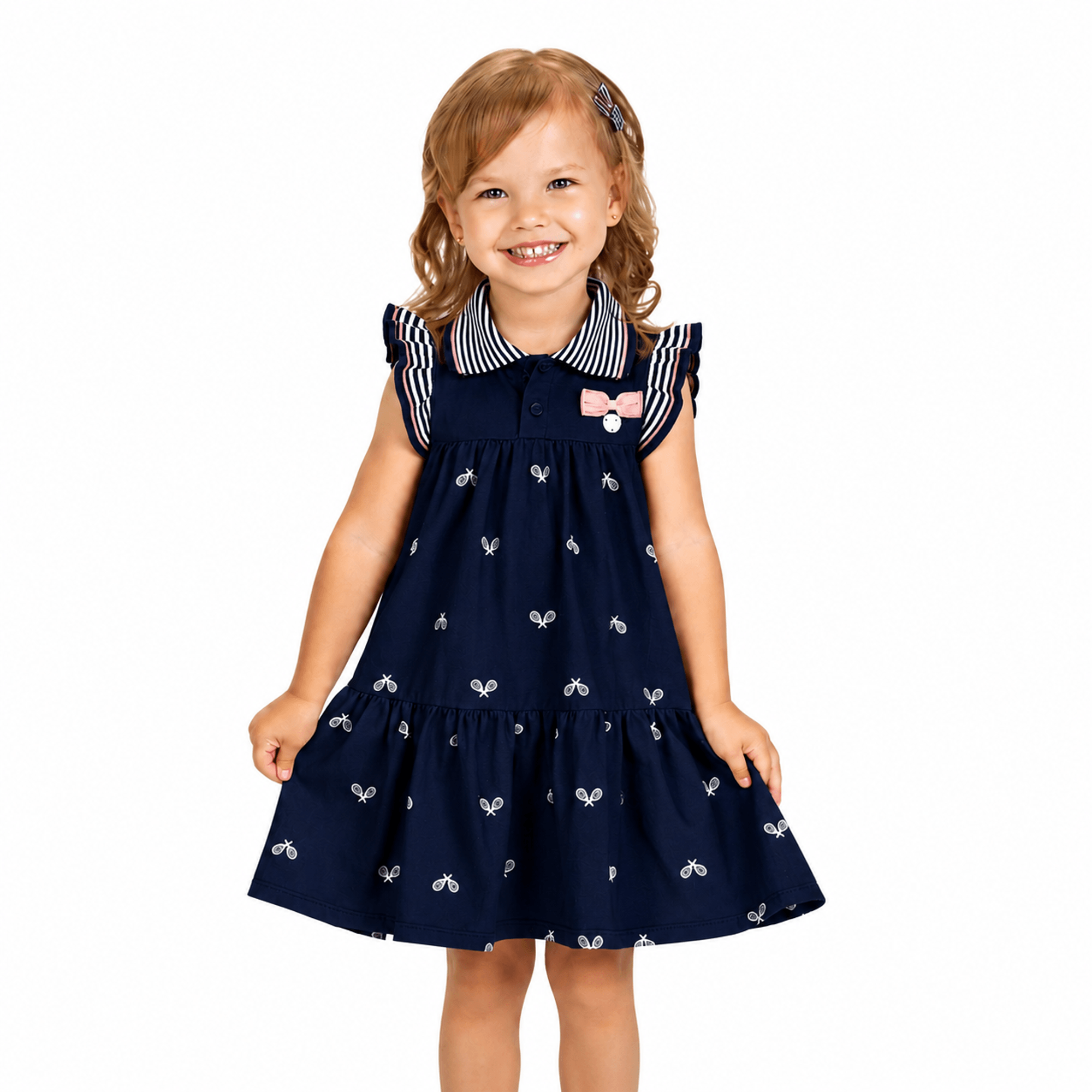 Vestido-Infantil-Cotton-Gola-Polo-Azul-Marinho-Raquete-Tenis-Milon