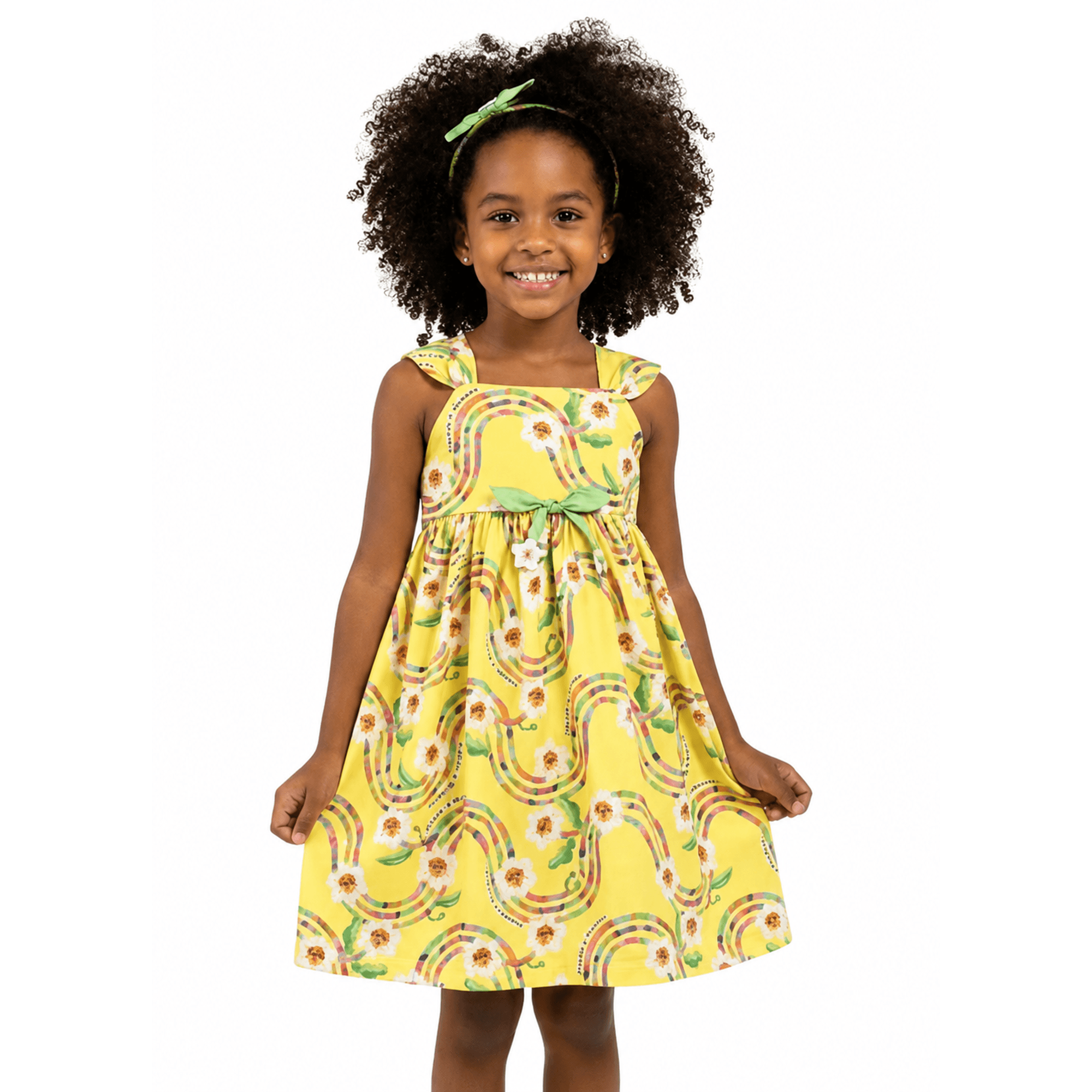 Vestido-Infantil-Alca-Larga-Florescer-Amarelo-Alphabeto