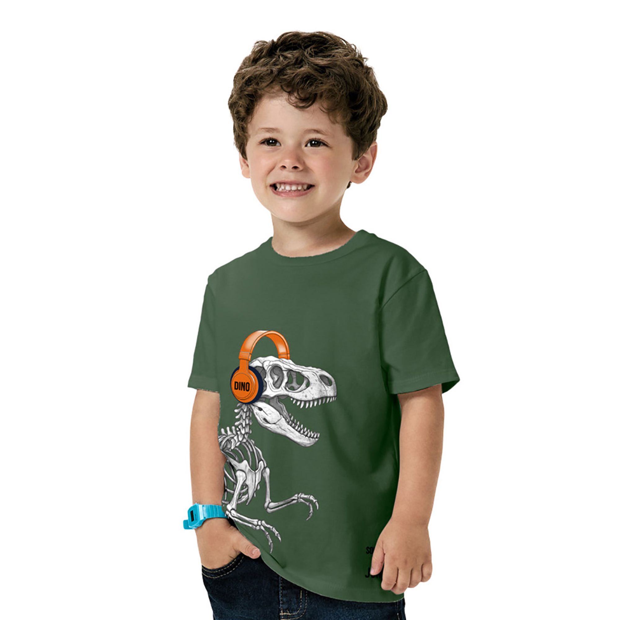 Camiseta-Meninos-Manga-Curta-Verde-Dino-Esqueleto-Headphone-1
