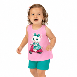 Conjunto-Meninas-Blusa-Rosa-Gata-de-Lambreta-e-Short-Turquesa-1