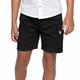 -Bermuda-Infantil-Sarja-Preta-Bolsos-Cargo-Elastico-Cordao-Cintura-
