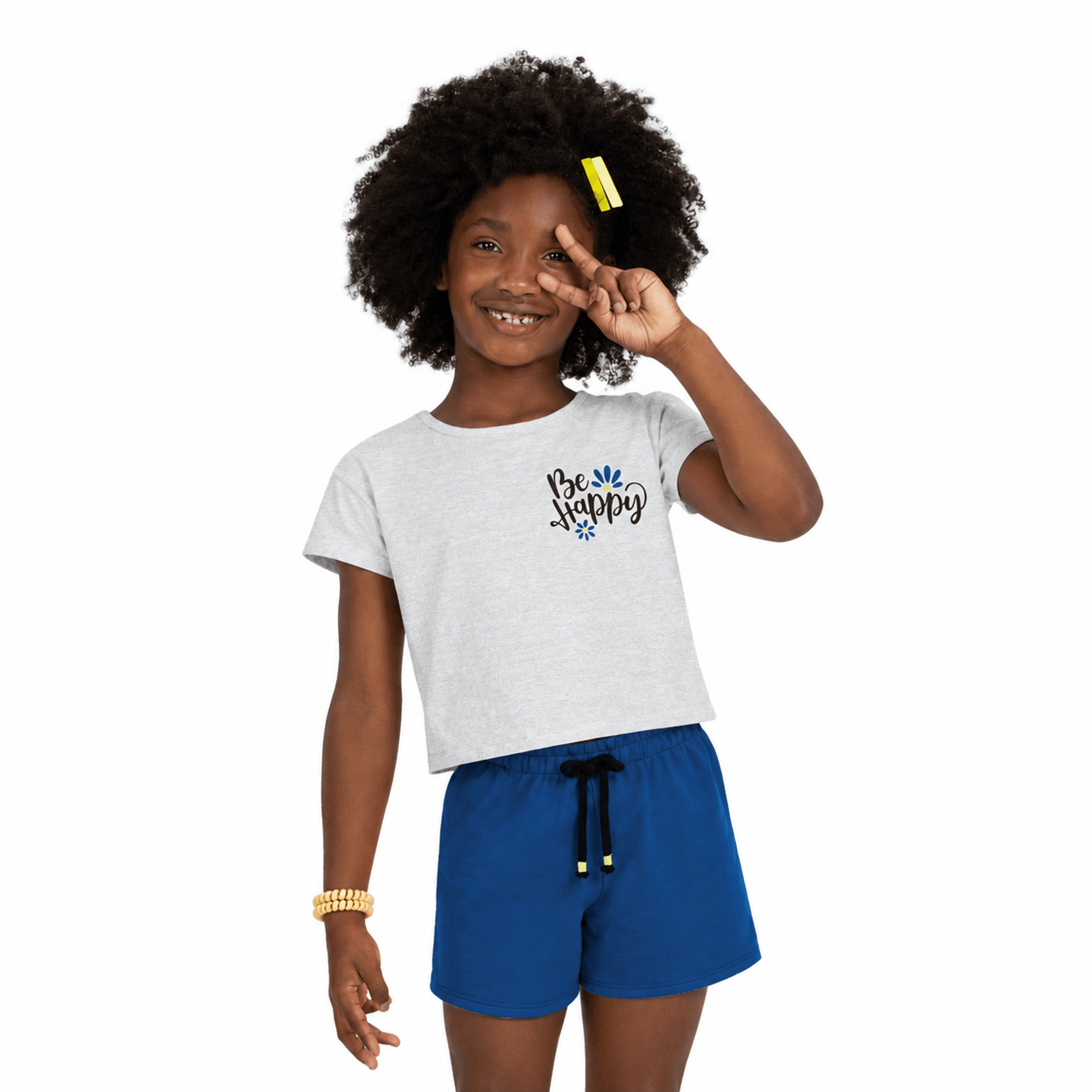 Conjunto-Meninas-Blusa-Cropped-Mescla-Be-Happy-e-Short-Azul