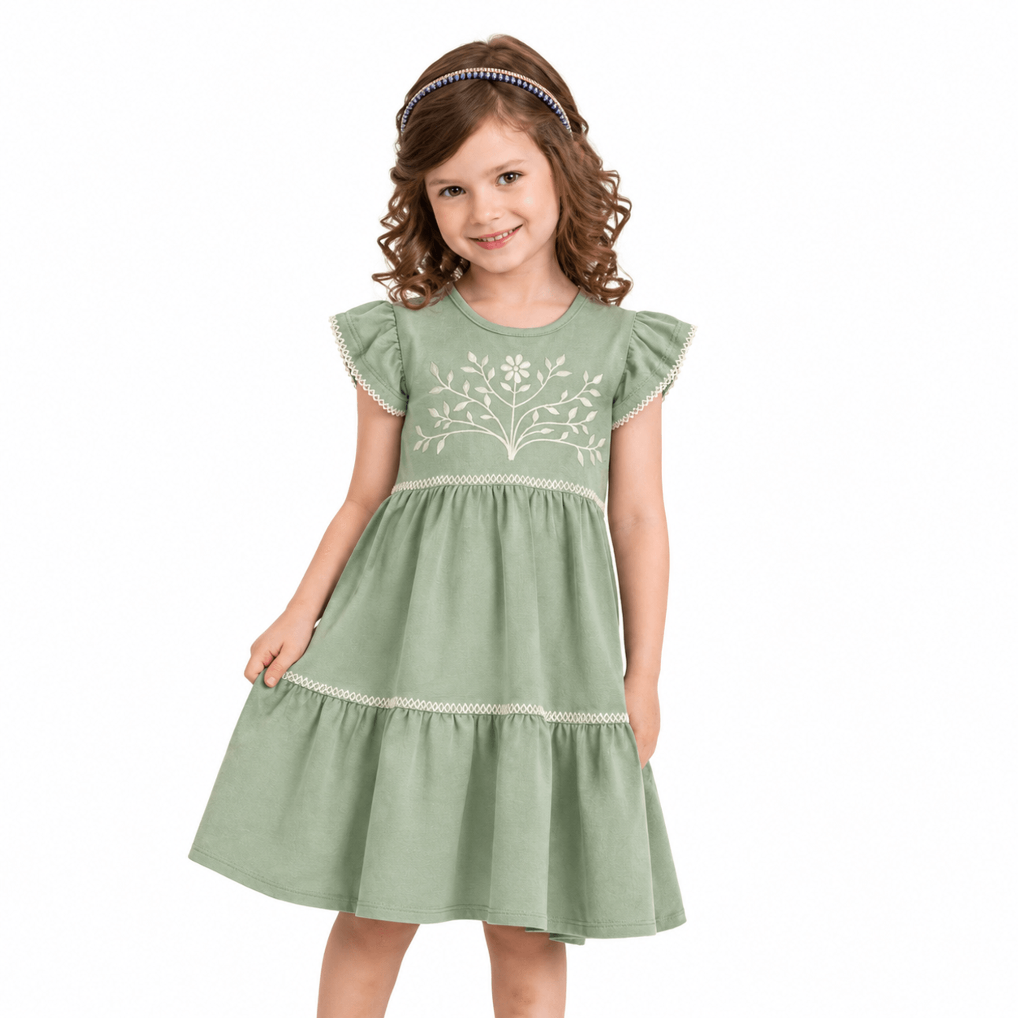 Vestido-Infantil-Cotton-Verde-Cha-Ramos-e-Linha-Bordada-Milon