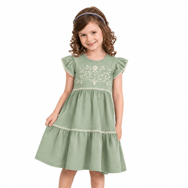 Vestido-Infantil-Cotton-Verde-Cha-Ramos-e-Linha-Bordada-Milon