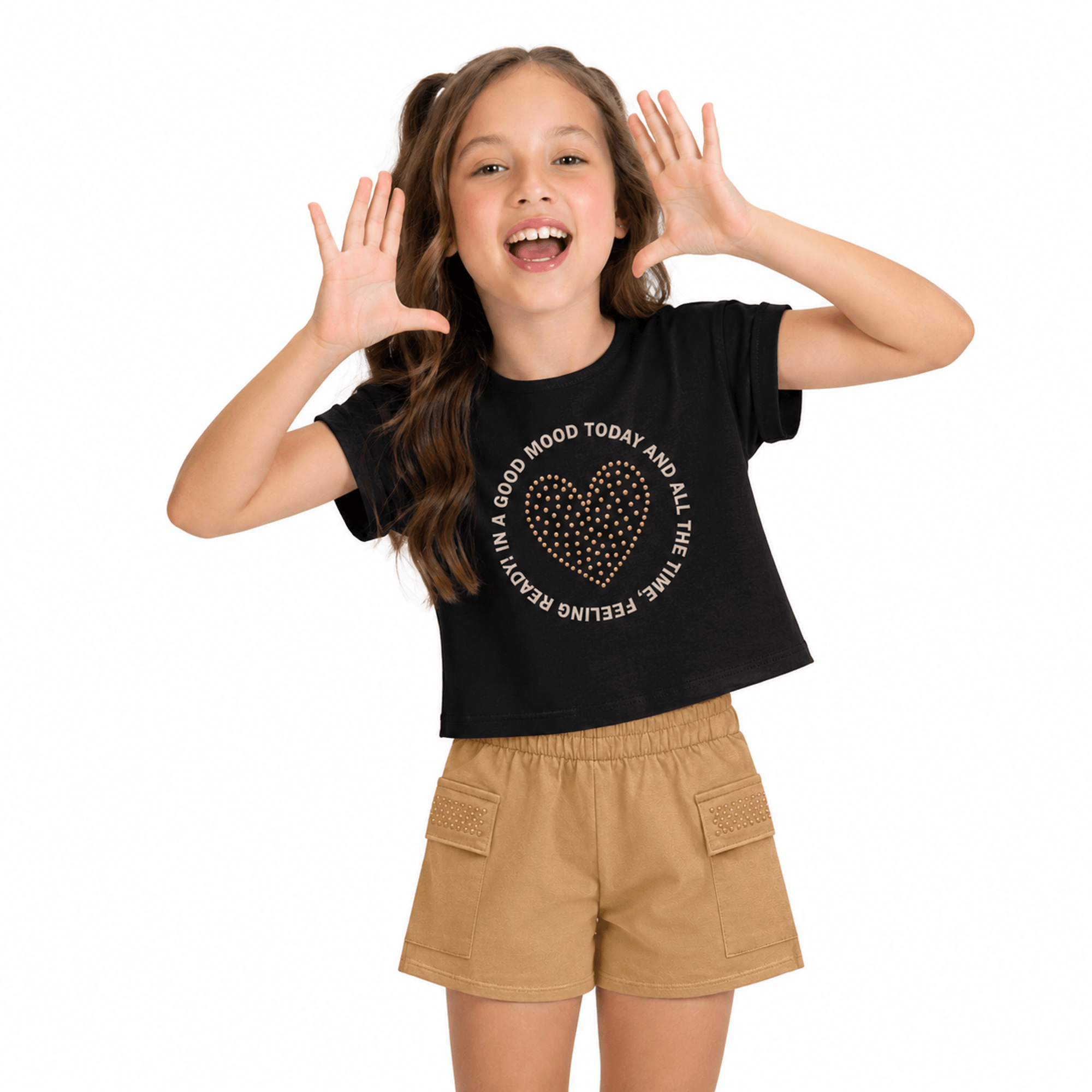 Conjunto-Meninas-Blusa-Cropped-Rosa-Coracao-Strass-e-Short-Preto