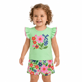 -Conjunto-Meninas-Blusa-Verde-Claro-Manga-Babadinho-Picueta-e-Short-Floral-